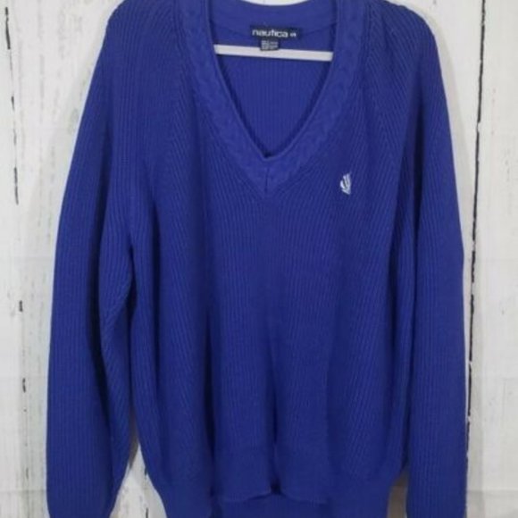 Nautica Other - VTG 90s Nautica Sweater Cable Knit Blue VNECK M